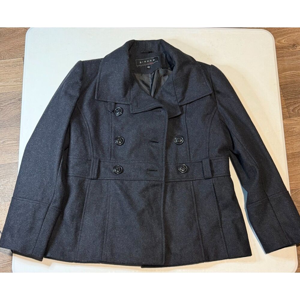 Giacca a Gallery Company Women's Large Charcoal Grey Double Breasted Pea Coat